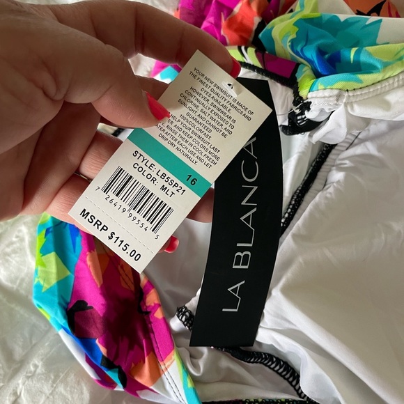 La Blanca Pink and Blue Floral Ruched One Piece Swimsuit with Ruching - Picture 6 of 7